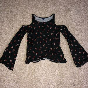 Black and red floral cold shoulder shirt